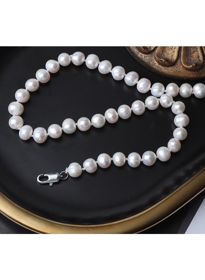 LATEEN Natural Pearl Necklace 8mm Natural Fresh Water Pearl Necklace Sterling Silver Buckle 9mm With Luxry Gift Box - Image 4